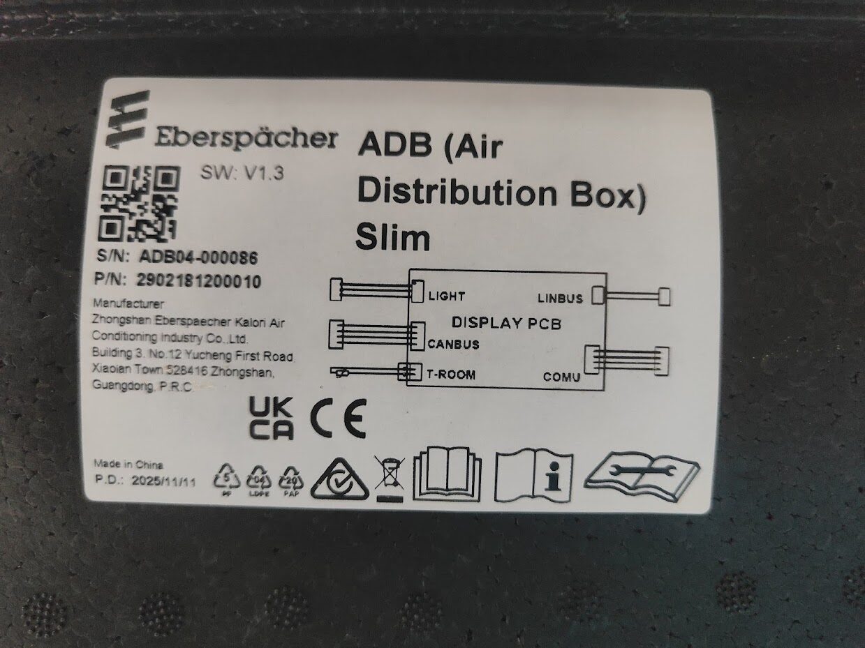 Typenschild der Eberspächer Air Distribution Box Slim
